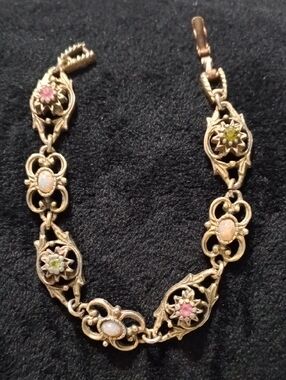 Sarah Coventry Gold-Tone Bracelet with Pink, Green and Opal Accents